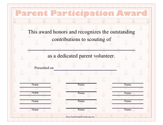Parent Participation Certificate Template