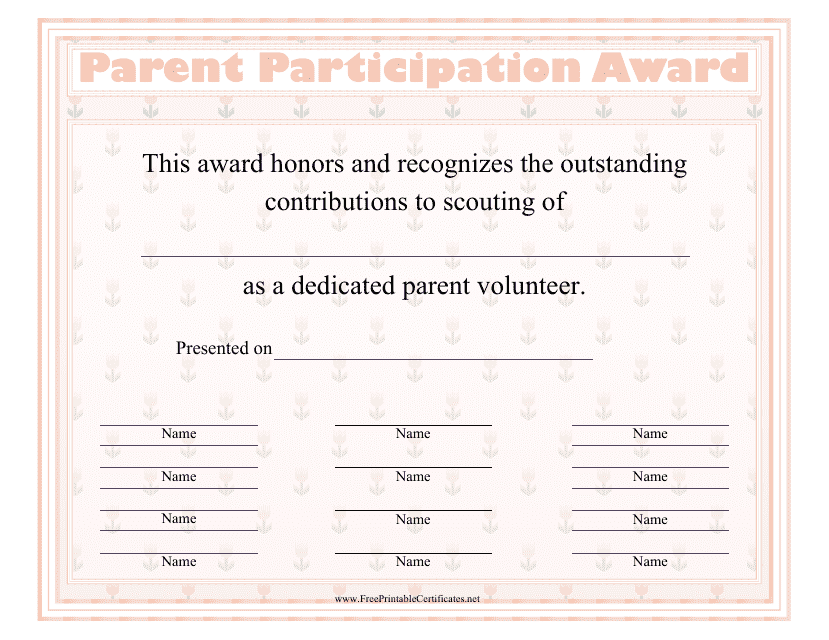 Parent Participation Certificate Template - Beige