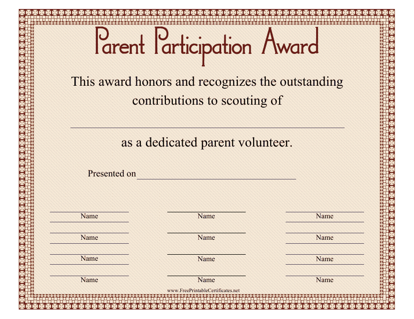 Parent Participation Certificate Template - Brown