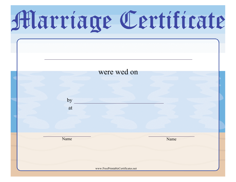 Marriage Certificate Template with Water Design