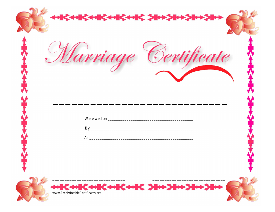 Beautiful Marriage Certificate Template with Hearts