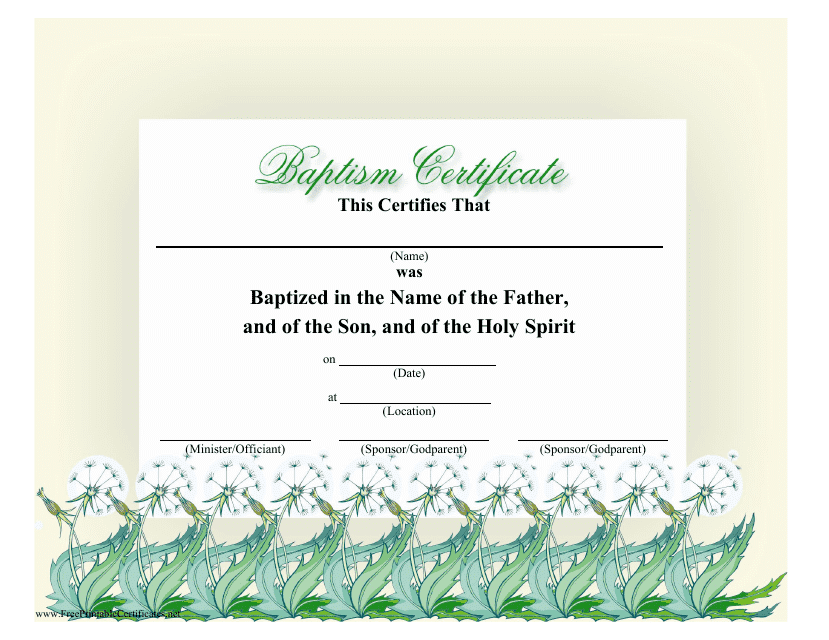 Baptism Certificate Template - Green