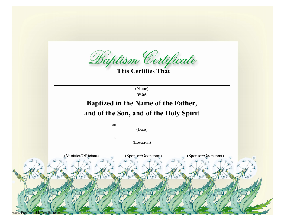 Green Baptism Certificate Template