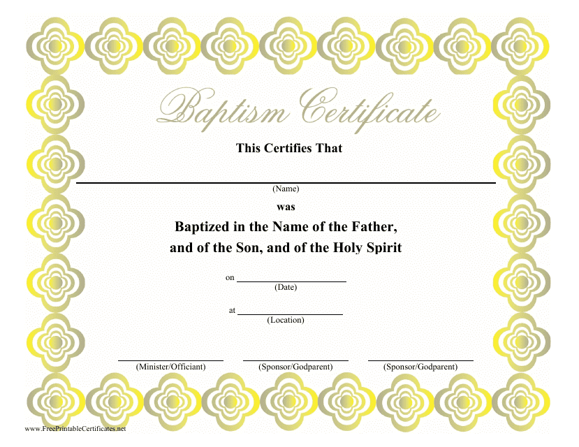 Baptism Certificate Template - Gold