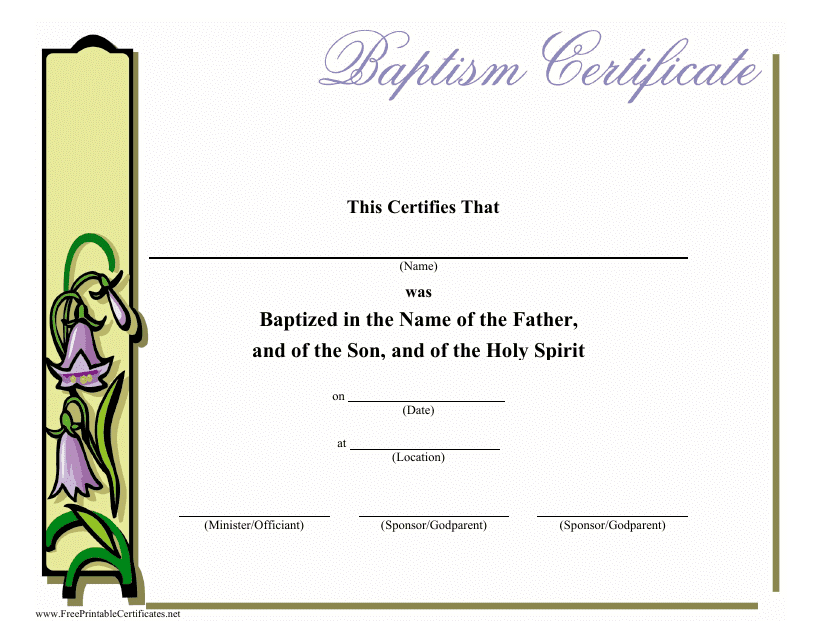 Baptism Certificate Template - Flower
