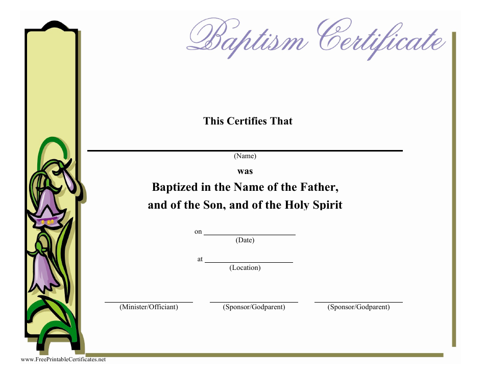 Flower-themed Baptism Certificate Template