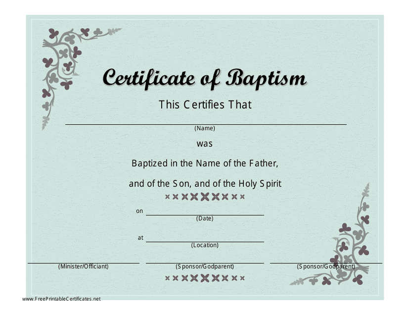 Baptism Certificate Template - Grey