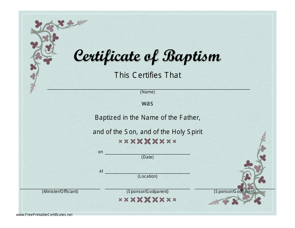 Grey Baptism Certificate Template Preview