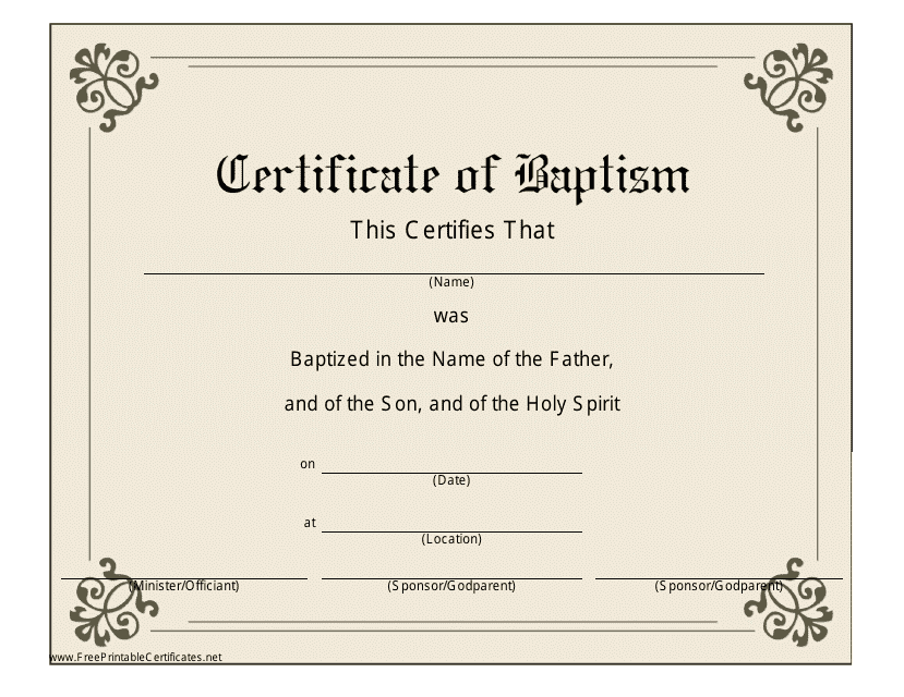 Baptism Certificate Template - Beige