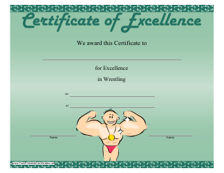 &quot;Green Wrestling Certificate of Excellence Template&quot;