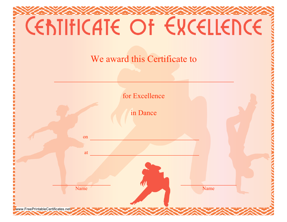 Red Dance Certificate of Excellence Template - Professional Design for Dance Achievement Recognition