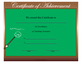 Document preview: Green Teaching Assistant Certificate of Achievement Template