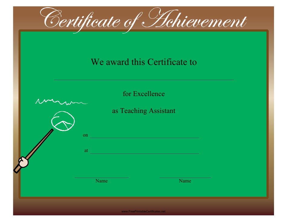 Green Teaching Assistant Certificate of Achievement Template