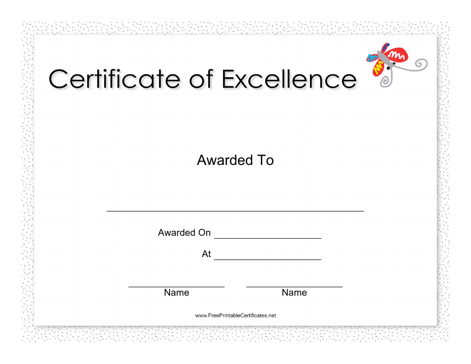 Certificate of Excellence Template - Butterfly