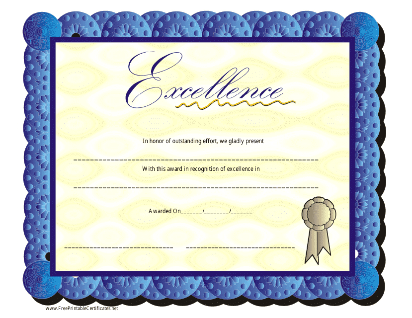 Certificate of Excellence Template - Blue and Yellow