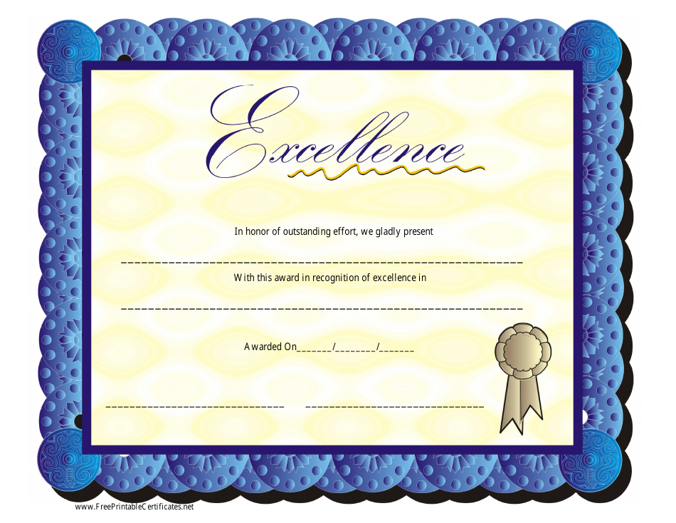 Certificate of Excellence Template Blue and Yellow Download Printable