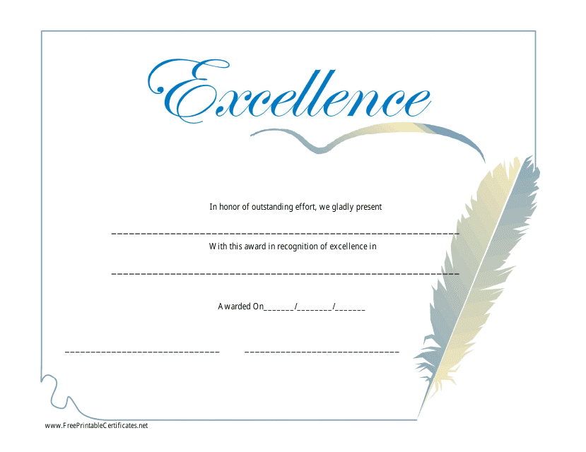 Certificate of Excellence Template - Blue