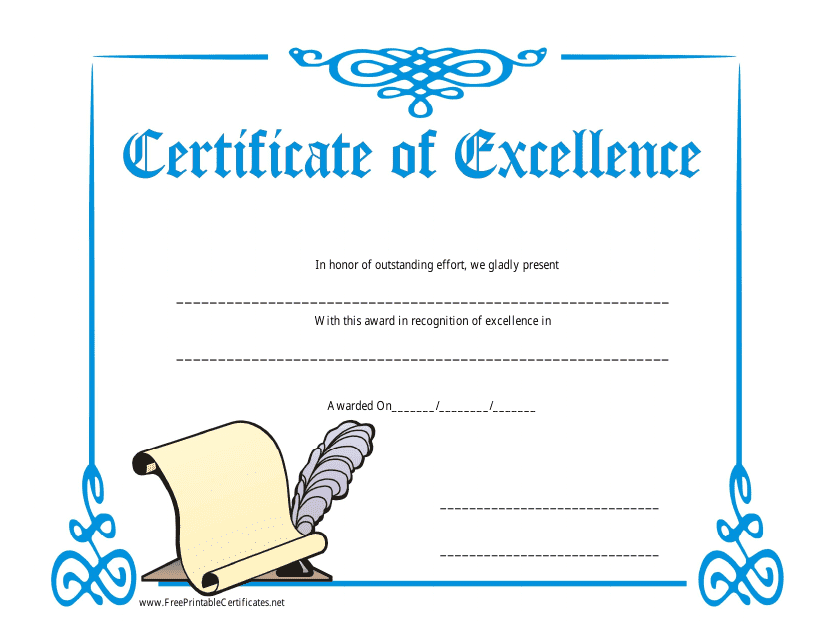 Certificate of Excellence Template - Paper