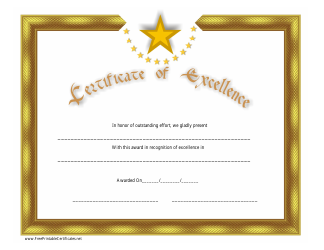 Document preview: Certificate of Excellence Template - Stars