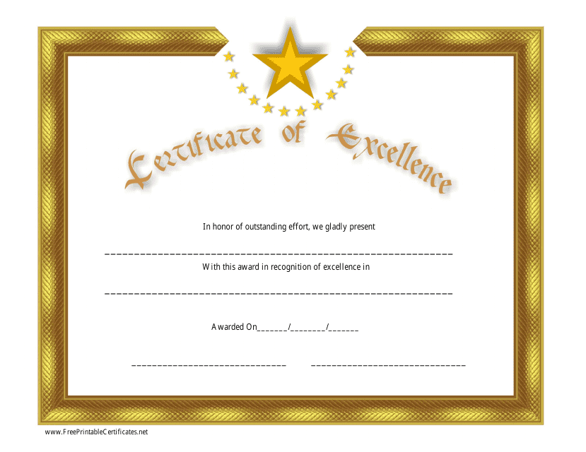 Certificate of Excellence Template - Stars
