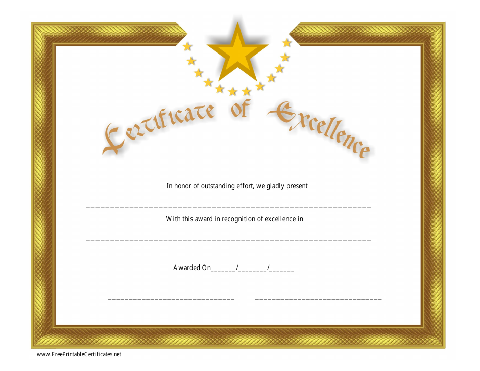 Certificate of Excellence Template with Stars