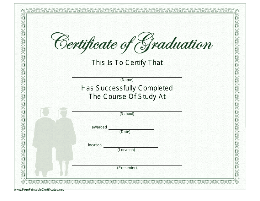 Graduation Certificate Template Dark Green Download Printable PDF