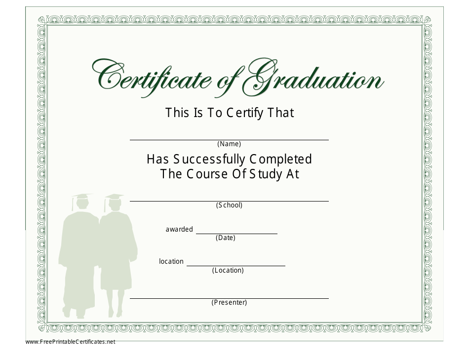Graduation certificate template with dark green design