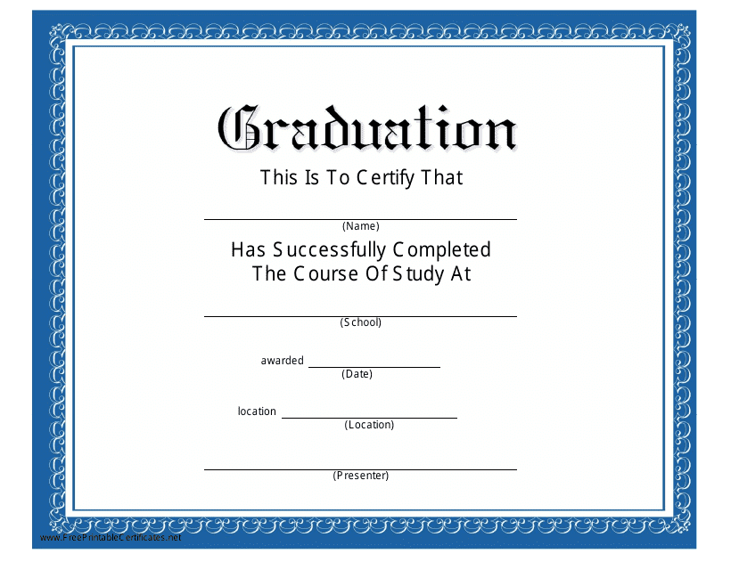Blue frame graduation certificate template