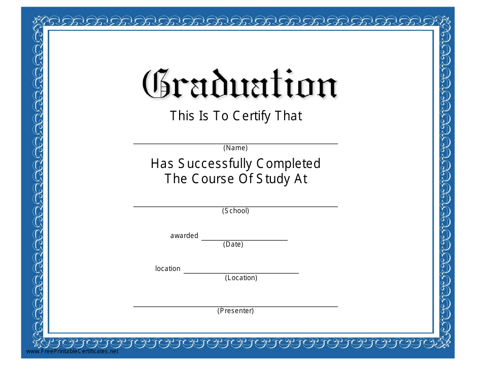 Graduation Certificate Template Blue Frame Download Printable Pdf Templateroller 