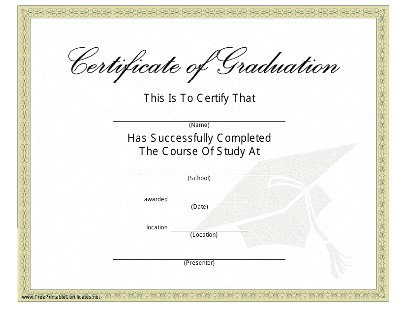 Graduation Certificate Template - Gold Frame