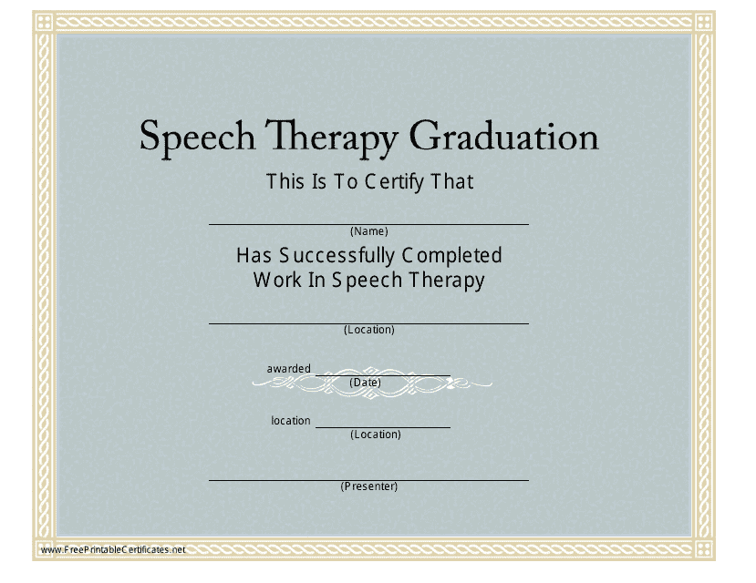 Speech Therapy Graduation Certificate Template