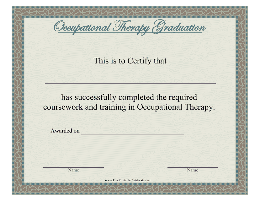Occupational Therapy Graduation Certificate Template Download Printable