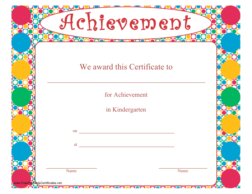 Kindergarten Certificate of Achievement Template Preview