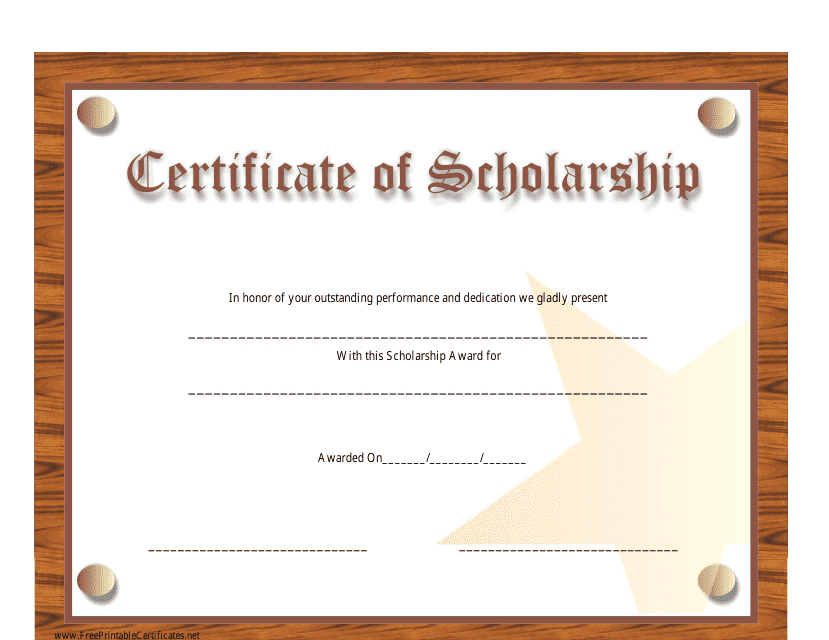 &quot;Scholarship Certificate Template&quot; Download Pdf