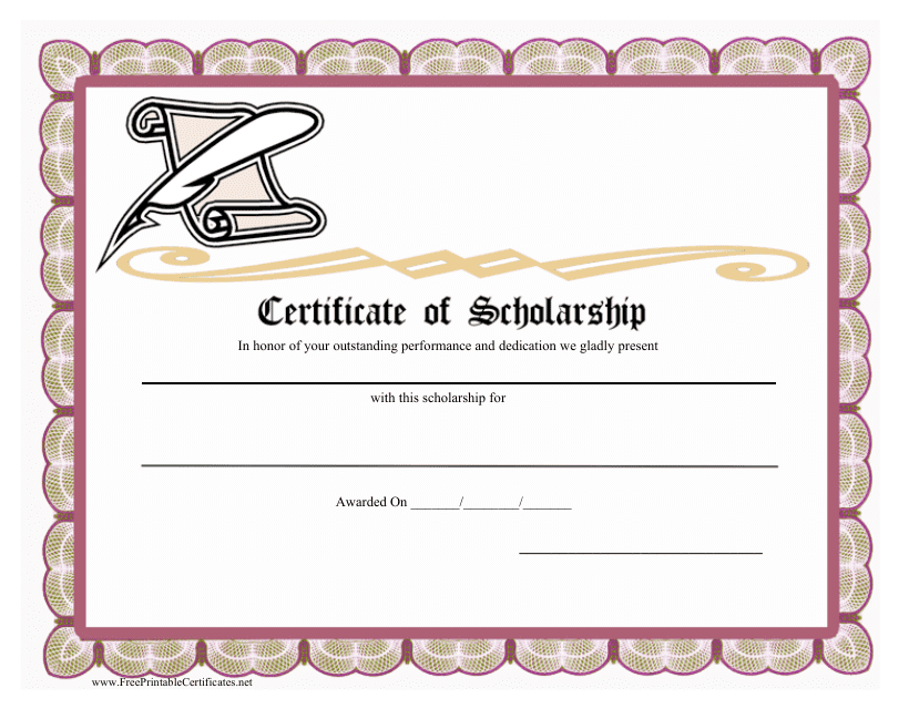 Scholarship Certificate Template - Pink