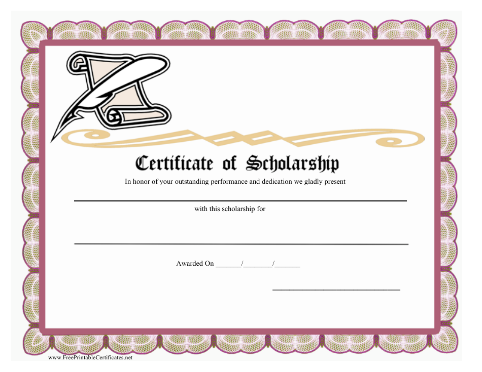 Scholarship Certificate Template - Pink Download Printable PDF ...