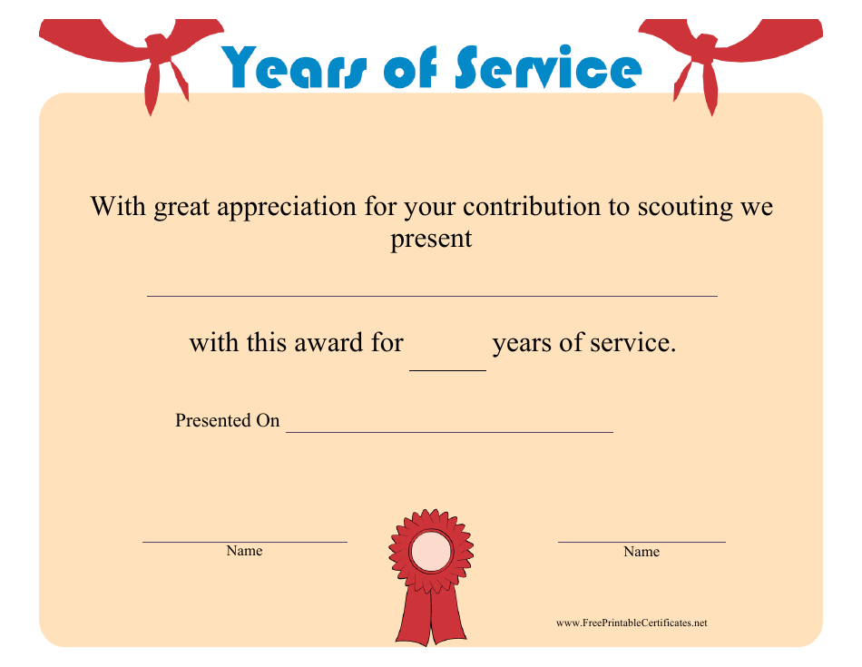 Scouting Years of Service Award Certificate Template, Page 1