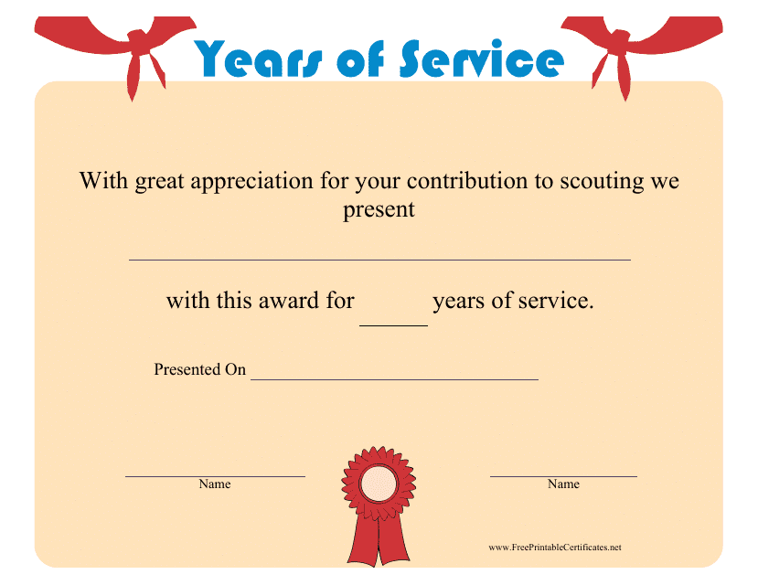 Scouting Years of Service Award Certificate Template Download Pdf