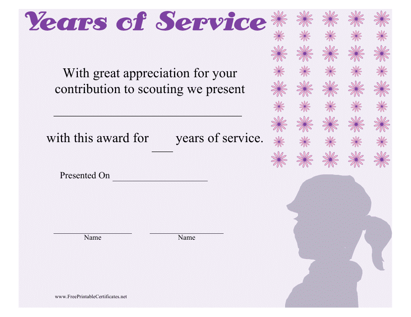 Scouting Years of Service Award Certificate Template - Violet Download Pdf