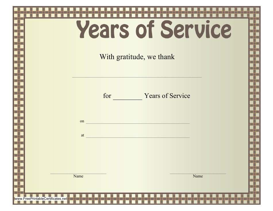 Years of Service Award Certificate Template, Page 1