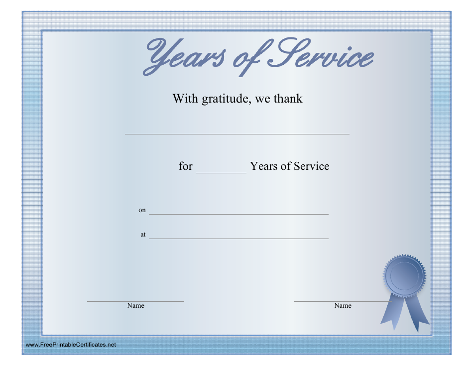 Blue Years of Service Award Certificate Template