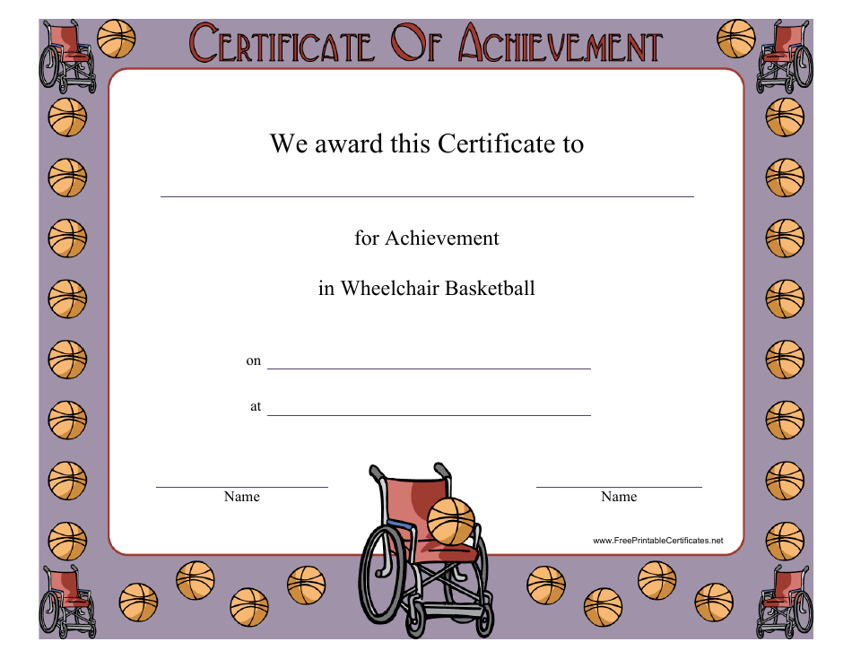 Wheelchair Basketball Achievement Certificate Template Preview
