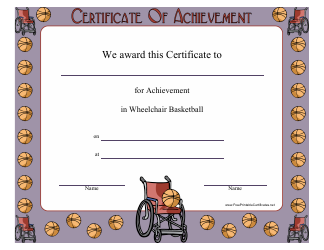 &quot;Wheelchair Basketball Achievement Certificate Template&quot;