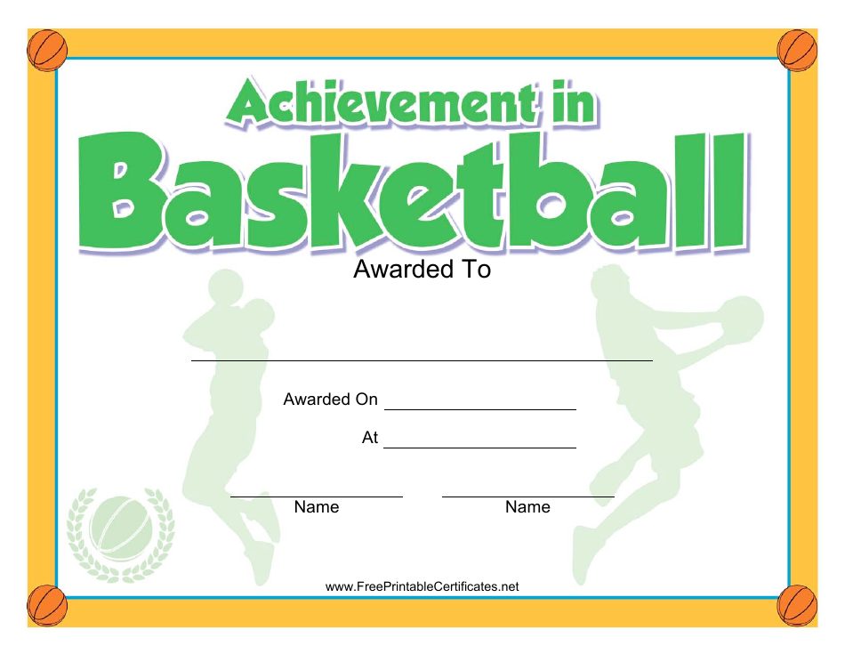 Basketball Achievement Certificate Template - Green and White