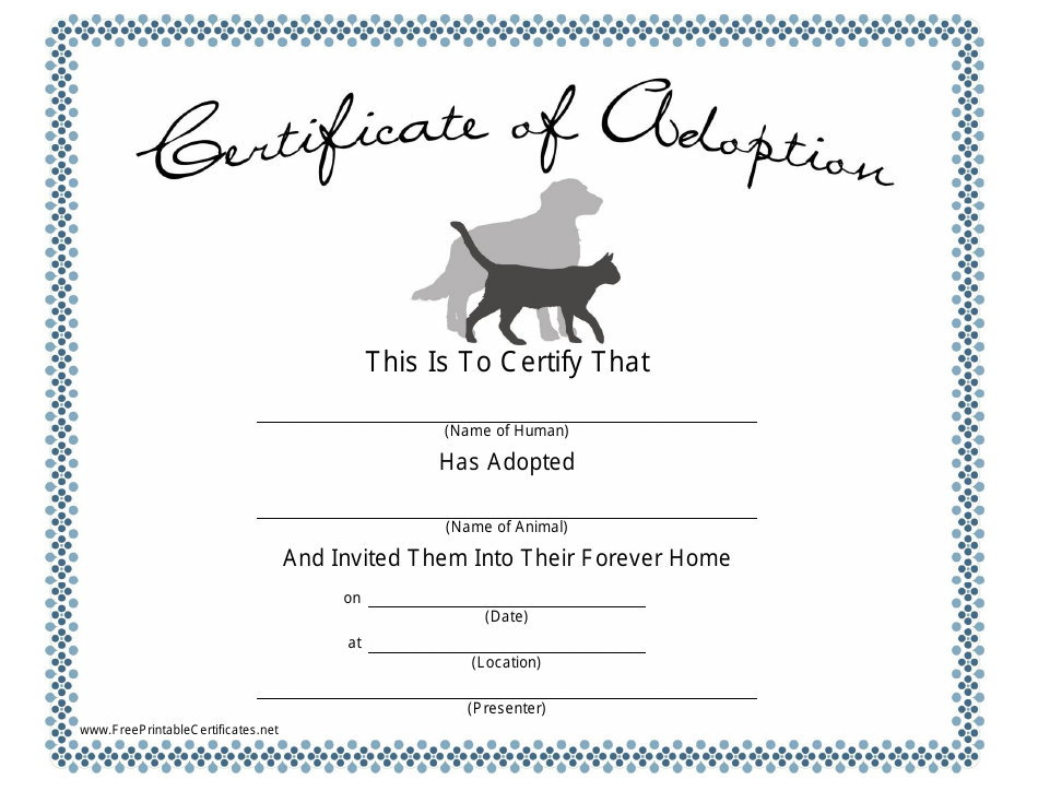 Pet Adoption Certificate Template Download Printable PDF | Templateroller