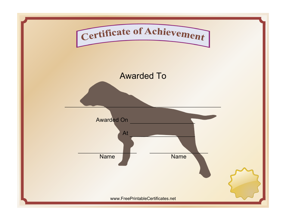 Best Hunting Dog Certificate Template - Blank Hunting Dog Award Design