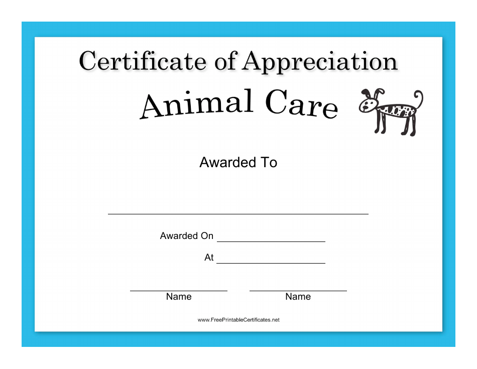 Animal Care Appreciation Certificate Template