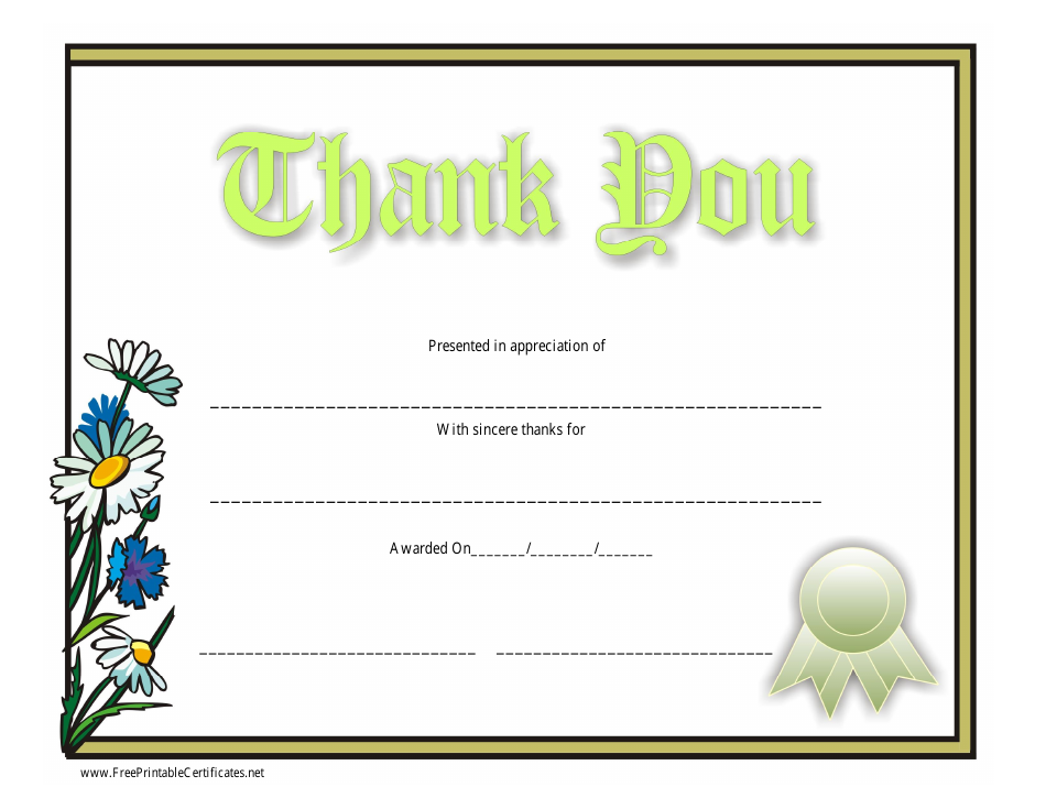 Thank You Certificate Template - Flowers, Page 1