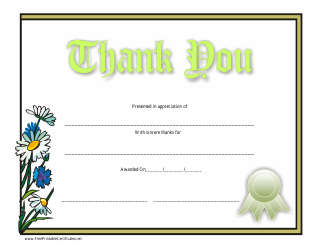 Document preview: Thank You Certificate Template - Flowers