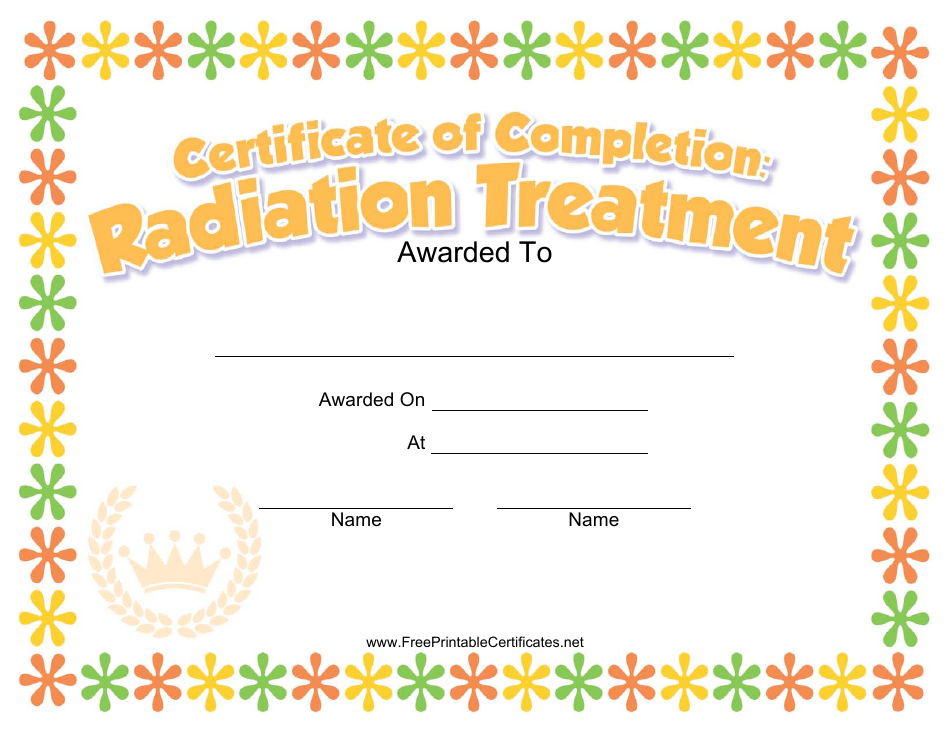 Radiation Treatment Completion Certificate Template for Kids - Preview